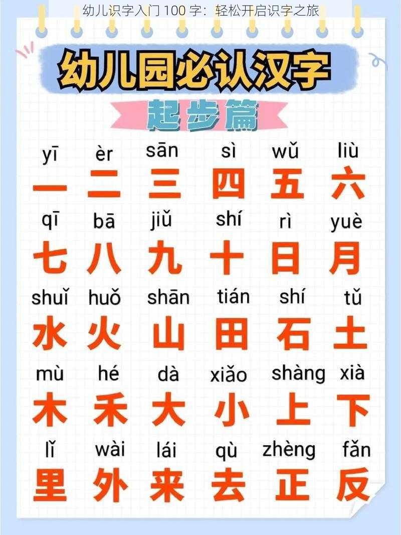 幼儿识字入门 100 字：轻松开启识字之旅