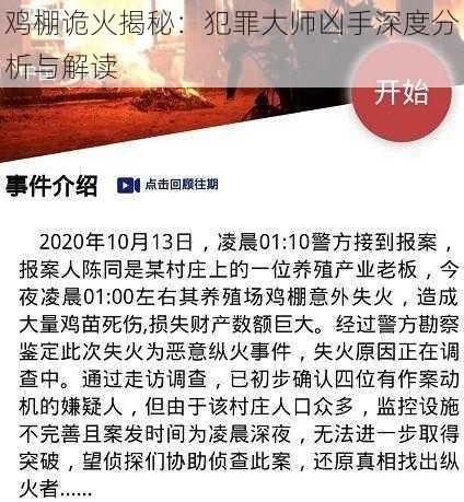 鸡棚诡火揭秘：犯罪大师凶手深度分析与解读