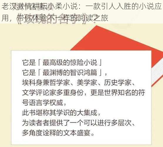 老汉激情耕耘小柔小说：一款引人入胜的小说应用，带你体验不一样的阅读之旅