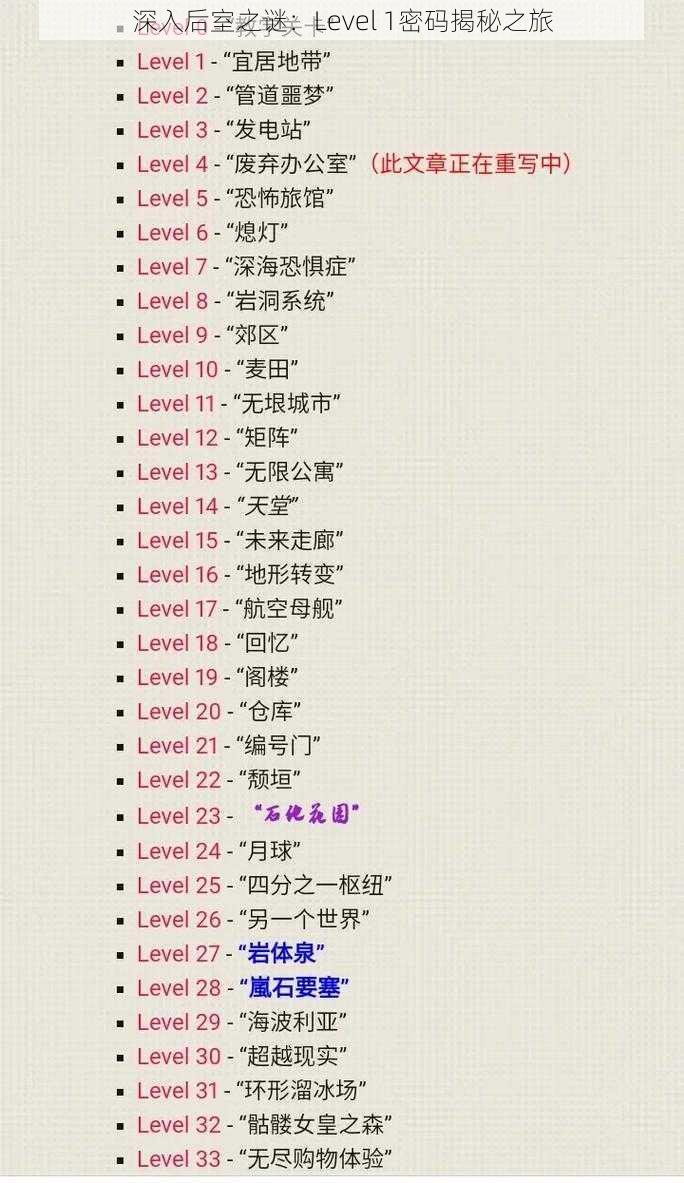 深入后室之谜：Level 1密码揭秘之旅