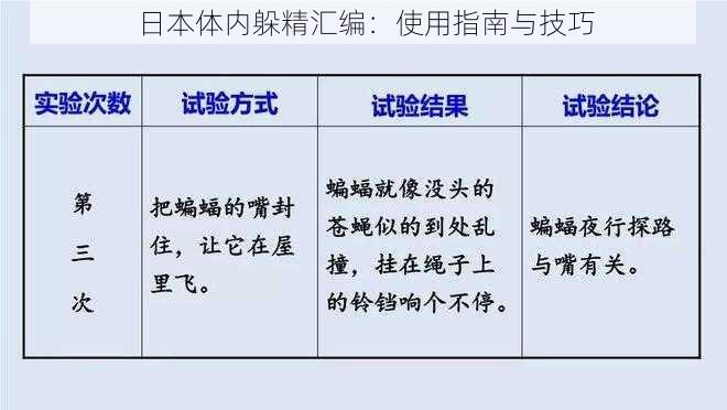 日本体内躲精汇编：使用指南与技巧