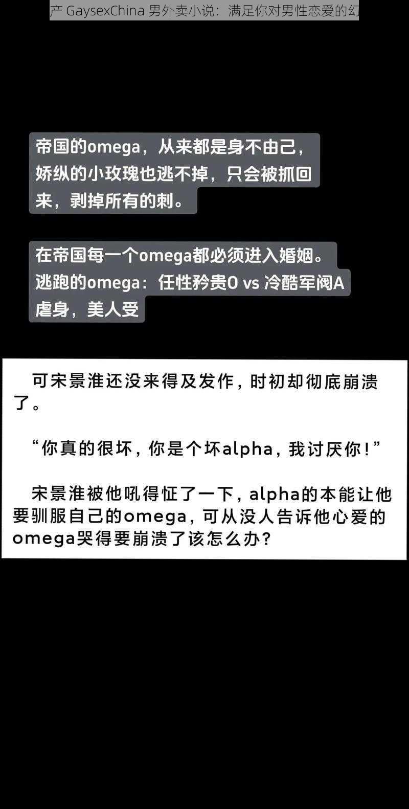 国产 GaysexChina 男外卖小说：满足你对男性恋爱的幻想