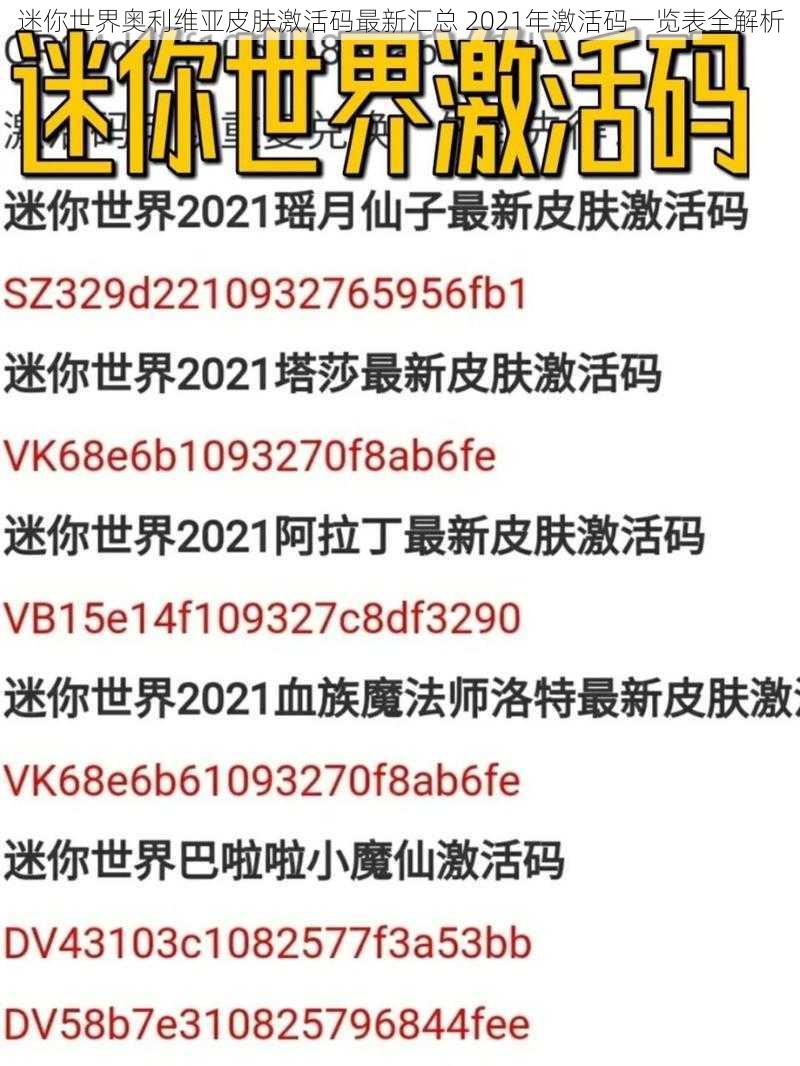 迷你世界奥利维亚皮肤激活码最新汇总 2021年激活码一览表全解析