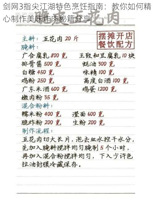 剑网3指尖江湖特色烹饪指南：教你如何精心制作美味炸肉秘籍分享