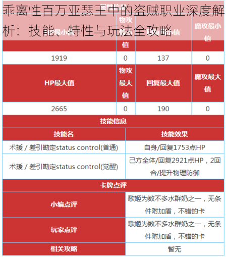 乖离性百万亚瑟王中的盗贼职业深度解析：技能、特性与玩法全攻略