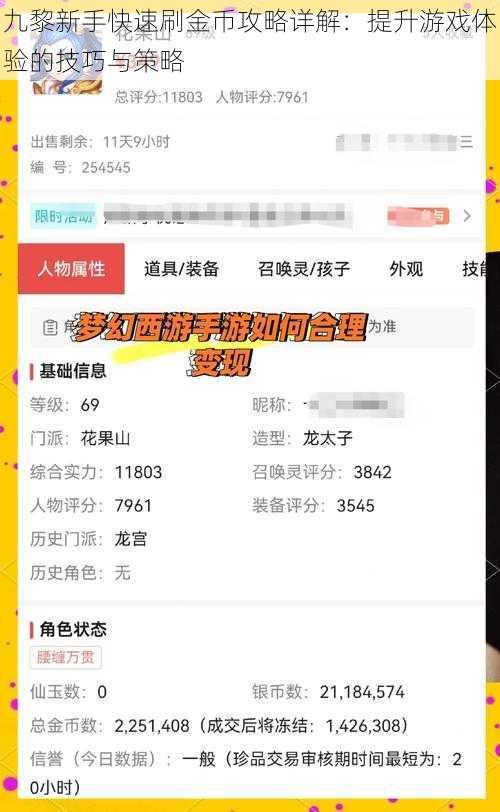 九黎新手快速刷金币攻略详解：提升游戏体验的技巧与策略