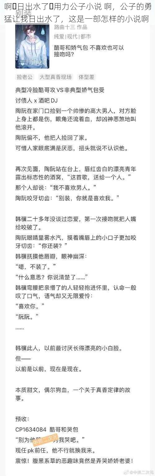 啊⋯日出水了⋯用力公子小说 啊，公子的勇猛让我日出水了，这是一部怎样的小说啊