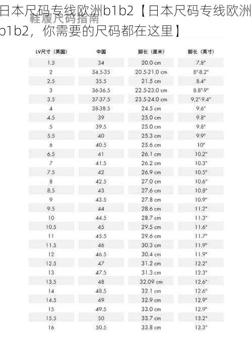 日本尺码专线欧洲b1b2【日本尺码专线欧洲 b1b2，你需要的尺码都在这里】