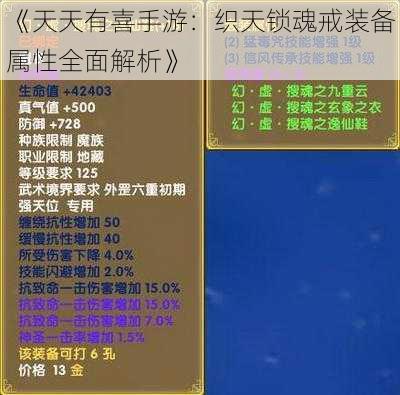 《天天有喜手游：织天锁魂戒装备属性全面解析》