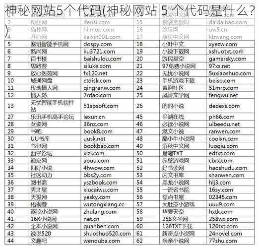 神秘网站5个代码(神秘网站 5 个代码是什么？)