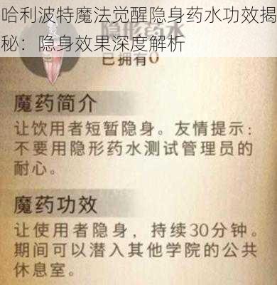 哈利波特魔法觉醒隐身药水功效揭秘：隐身效果深度解析