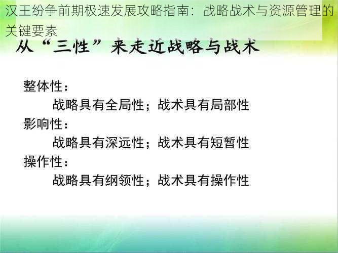 汉王纷争前期极速发展攻略指南：战略战术与资源管理的关键要素