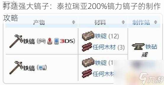 打造强大镐子：泰拉瑞亚200%镐力镐子的制作攻略