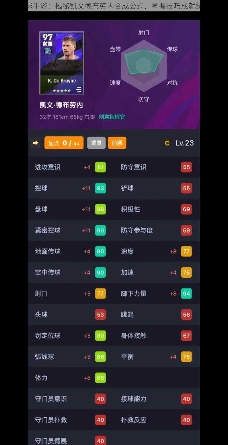 实况足球手游：揭秘凯文德布劳内合成公式，掌握技巧成就绿茵传奇